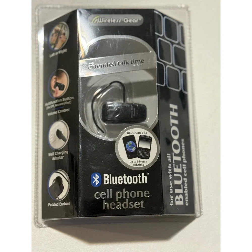 Wireless Gear Bluetooth Cell Phone Headset Black 4PR909 New